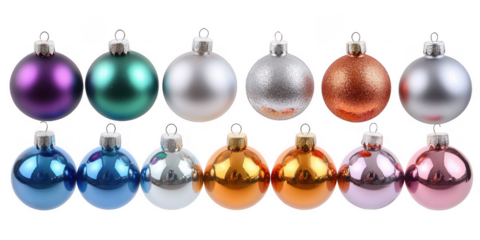 Colorful christmas balls decoration on transparent png background