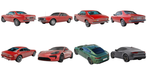 Red green grey sports cars isolated on a transparent background image