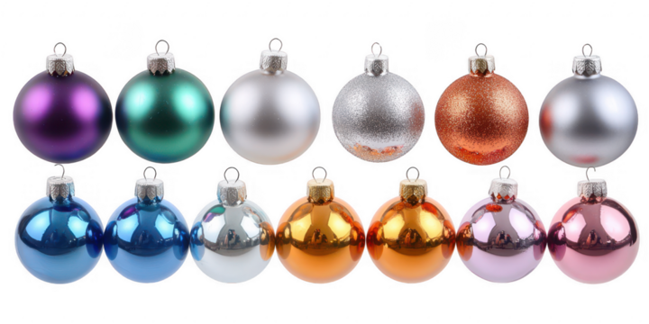 Colorful christmas balls decoration on transparent png background