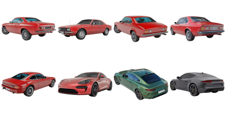 Red green grey sports cars isolated on a transparent background image