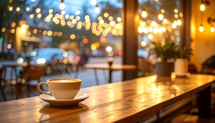 夜のカフェ：温かい光とコーヒーに癒されるひとときGenerated image