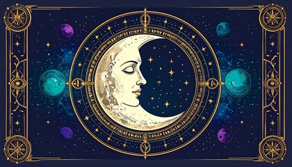 Mystical crescent moon, celestial design