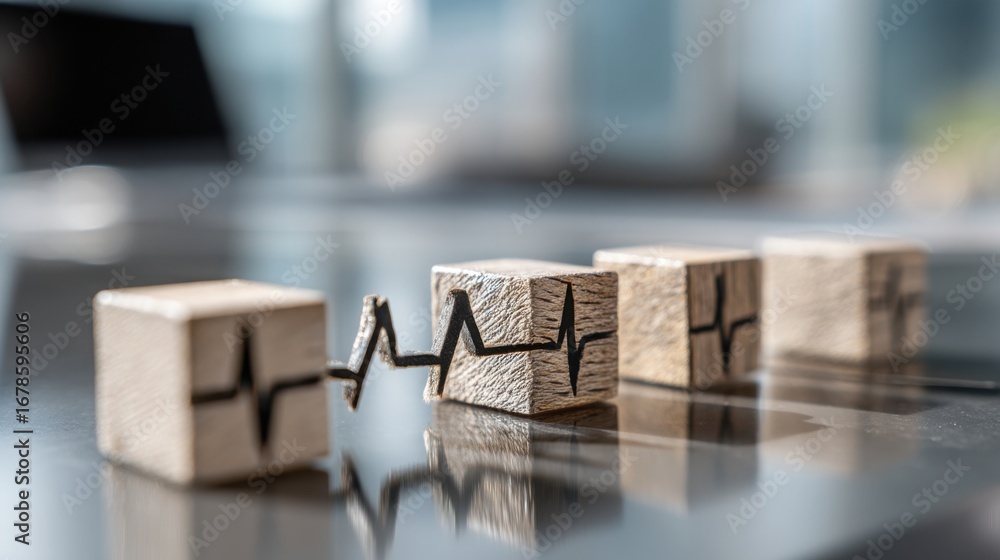 Poster minimalist wooden blocks displaying the letter a in a unique arrangement with a conceptual bar chart