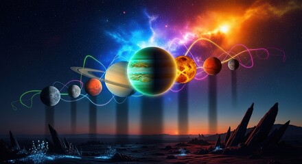 Vibrant cosmic journey through planets and nebulae, inspiring wonder and exploration of the universe