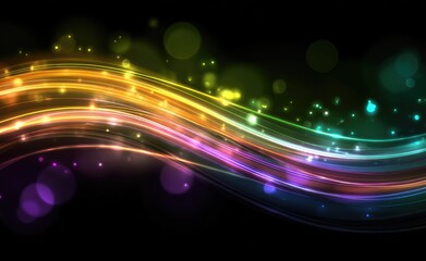Obraz premium Abstract rainbow wavy lines with glowing light effects on dark background