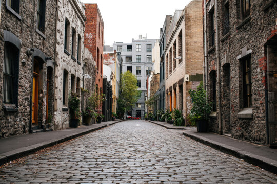 Cobblestone alleyway between old stone buildings