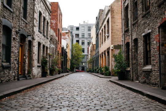 Cobblestone alleyway between old stone buildings