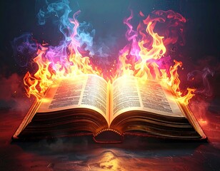 Open book engulfed in vibrant flames