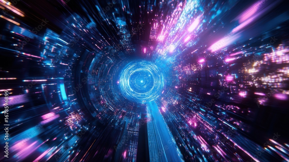 Aufkleber abstract light tunnel with glowing lines in virtual space