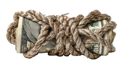 Rolled cash bound by rope