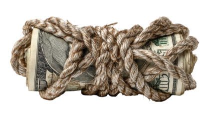 Rolled cash bound by rope