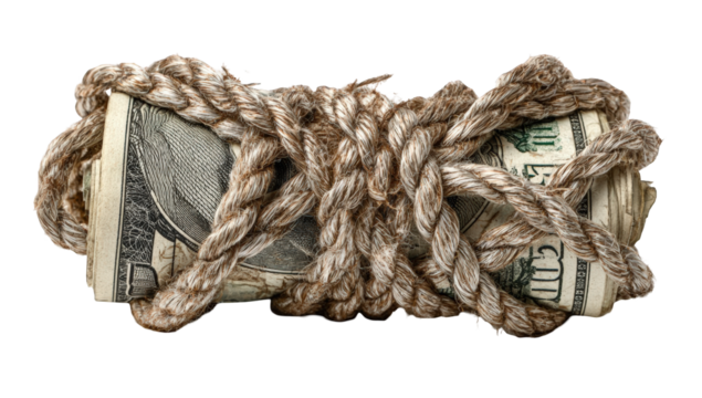 Rolled cash bound by rope