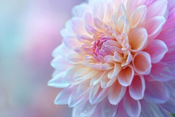 Close-up of a pastel pink and peach dahlia