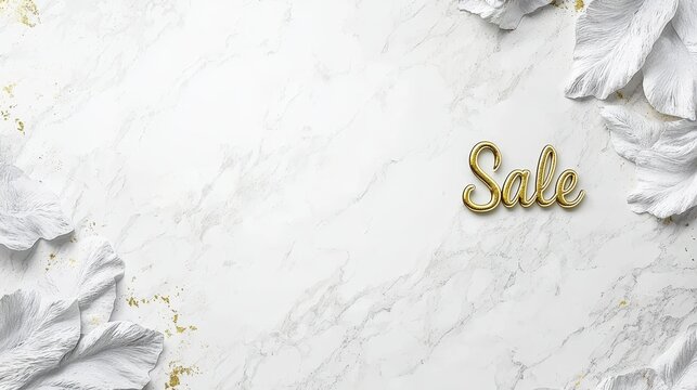Sophisticated background with a marble texture and elegant sale typography: A refined layout featuring a white marble texture with gold accents and luxurious "Sale" typography, ample space for
