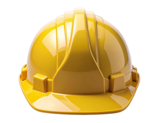 Yellow Construction Safety Helmet, Front View, Isolated on Transparent Background