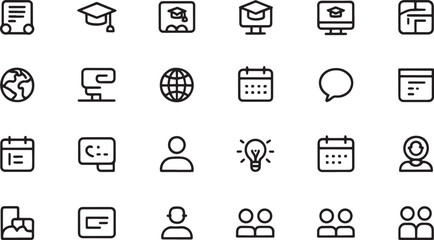 Education and Learning Icons Including Graduation Caps Globes and Calendars vector illustration