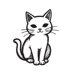 Cat Doodle Black and White Illustration Vector Image Cute Kitten Sketch Line Art Drawing Silhouette