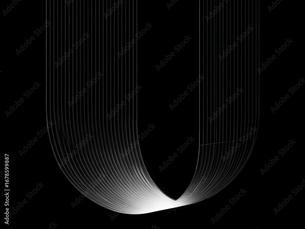 Poster Abstract monochrome image of curved lines against a black background creating a u shape design