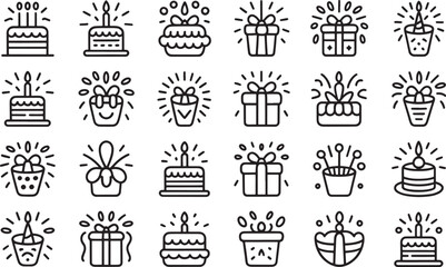 Fototapeta premium Hand Drawn Birthday Icons: Cakes, Gifts, and Party Buckets celebration