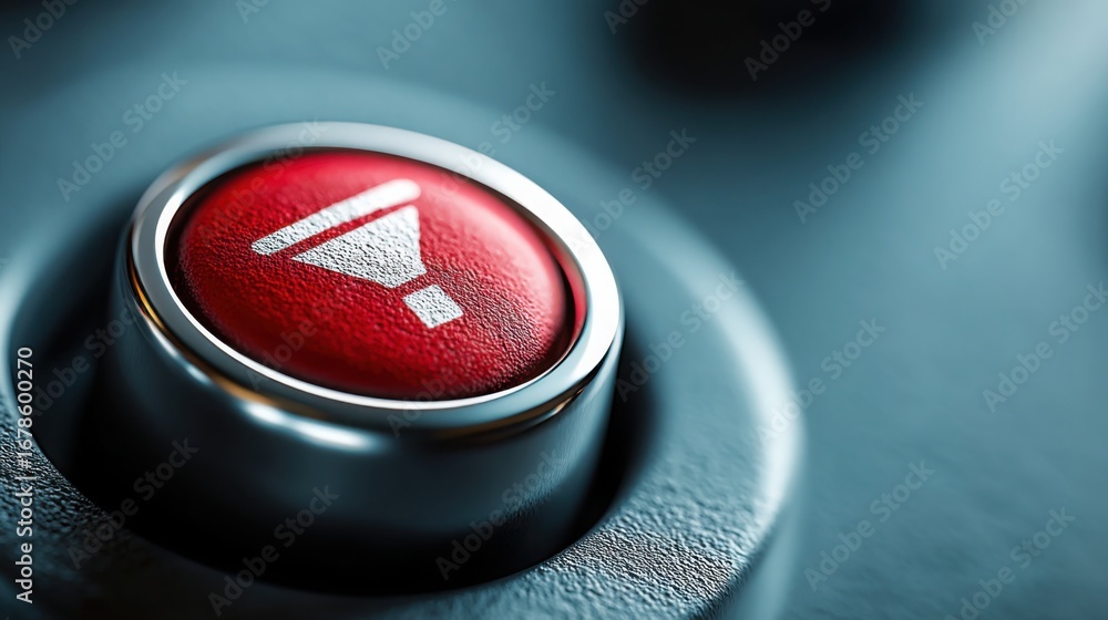 Poster striking red button on a car with mouse pointer hovering above funnel icon for lead management conce