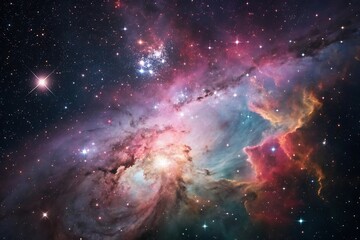 Obraz premium Colorful galaxy with many stars and a large cloud of gas