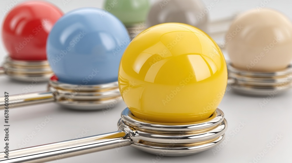 Poster bright yellow egg resting on a silver ball representing a multi-node network icon highlighting live 