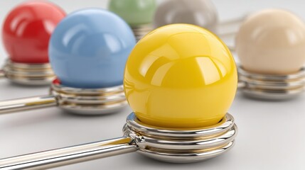 Bright yellow egg resting on a silver ball representing a multi-node network icon highlighting live data concept