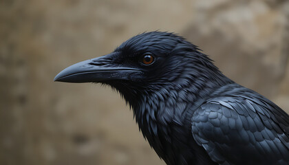 Naklejka premium close up of a raven portrait of a crow beautiful view and seen beautiful background and wallpaper hd picture 