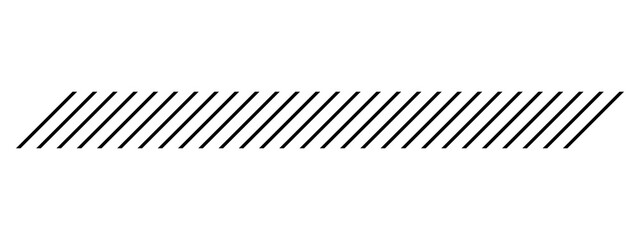 Slash line. Border with diagonal lines. Geometric print for caution tape or barrier. Angle of tilt parallel stripes. Black pattern isolated on white background
