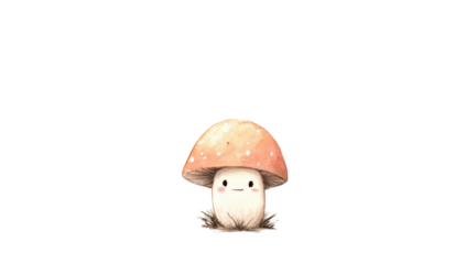 Cute mushroom character.  A small, happy mushroom