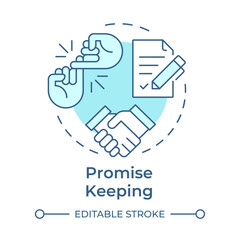 Promise keeping soft blue concept icon. Commitments to stakeholders. Corporate social responsibility pillar. Round shape line illustration. Abstract idea. Graphic design. Easy to use in booklet