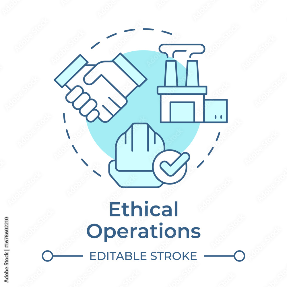 Poster ethical operations soft blue concept icon. managing company resources. type of ecological business p