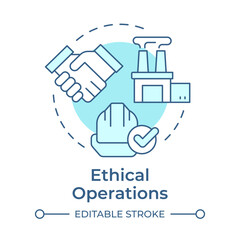 Fototapeta premium Ethical operations soft blue concept icon. Managing company resources. Type of ecological business practices. Round shape line illustration. Abstract idea. Graphic design. Easy to use in booklet