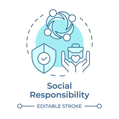 Social responsibility soft blue concept icon. Business company impact on people regulation. Type of CSR. Round shape line illustration. Abstract idea. Graphic design. Easy to use in booklet