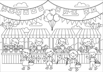 Obraz premium Children at Carnival Coloring Page
