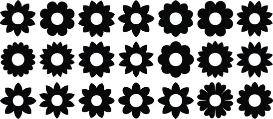 Collection of diverse black flower silhouettes on white background for design