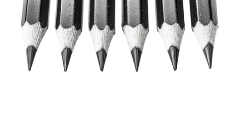 Pencil tips aligned in a row on transparent png background