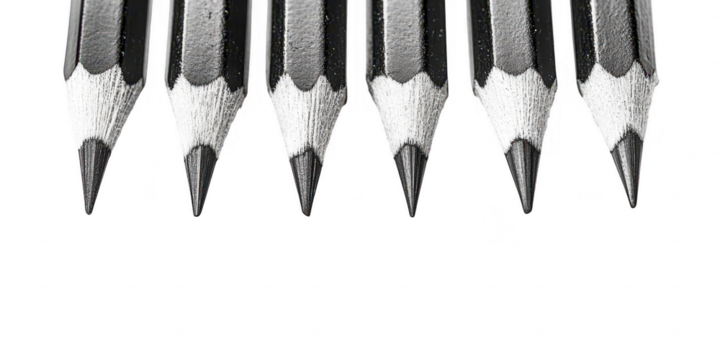 Pencil tips aligned in a row on transparent png background