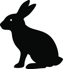 Obraz premium A striking black silhouette of a rabbit in a seated posture showcasing its iconic long ears and alert profile a symbol of nature and wildlife silhouette