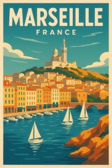 Vintage Style Illustration Marseille France