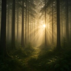 Naklejka premium sunrise in the forest