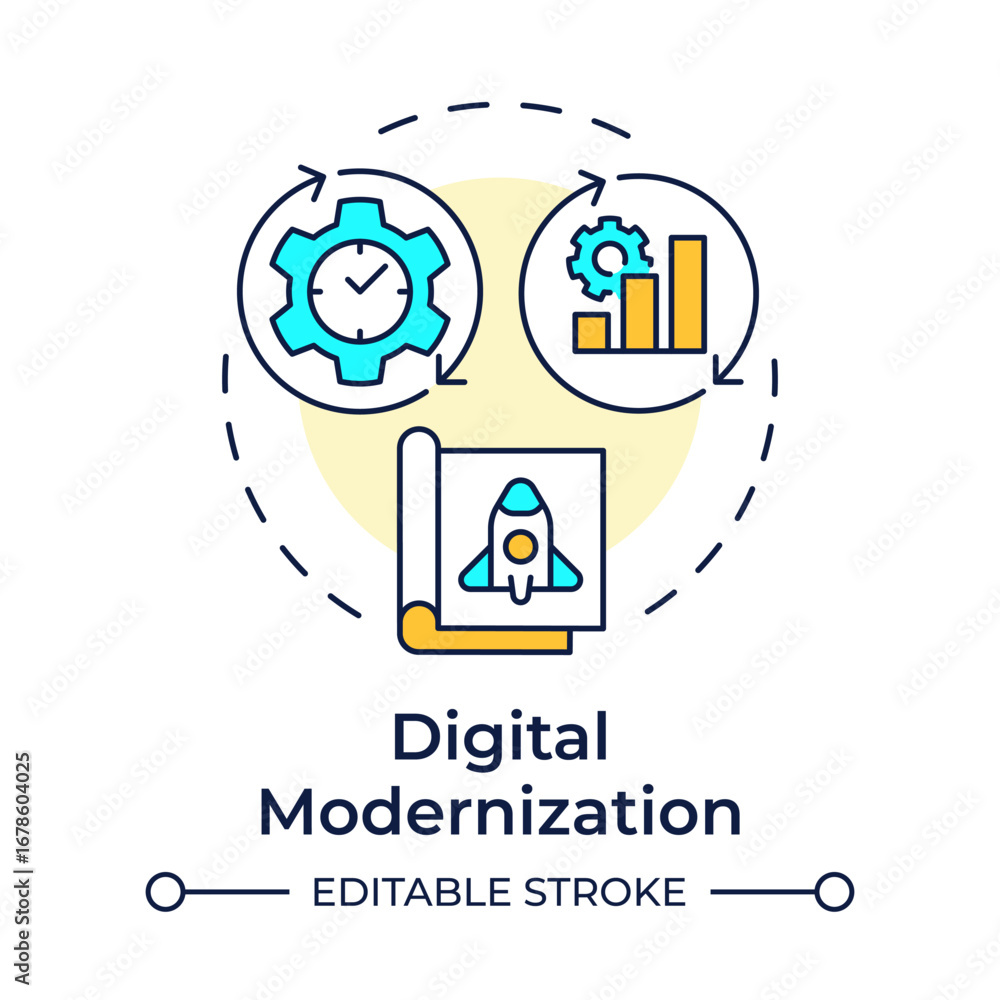 Aufkleber digital modernization multi color concept icon. efficiency growth, productivity. round shape line il