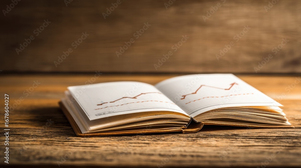 Aufkleber a book featuring an upward graph representing growth log and realization of progress in business and