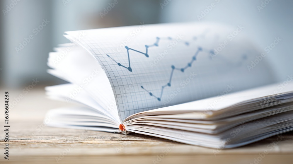 Aufkleber a book featuring a graph illustrating growth log and realization of progress in business and persona