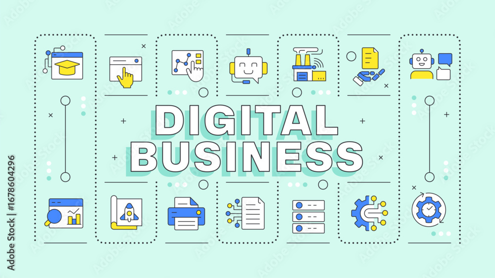Aufkleber digital business light green word concept. artificial intelligence, data analytics. typography banne