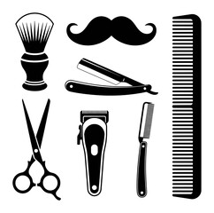 Collection of Barber Tools and Mustache Icon