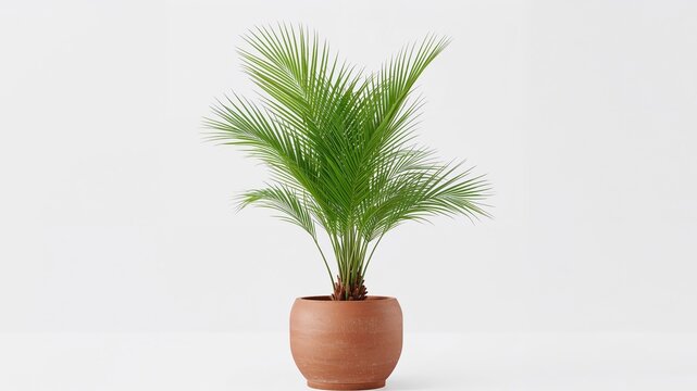 Potted Palm Tree on White Background, a Touch of Tropical Greenery for your Space.