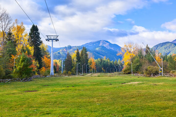 Bansko autumn panorama with mountains, Bulgaria