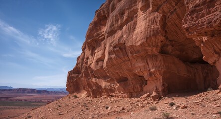 Fototapeta premium Red Rock Formation Under a Clear Blue Sky. A Study in Textures and Contrasting Colors.