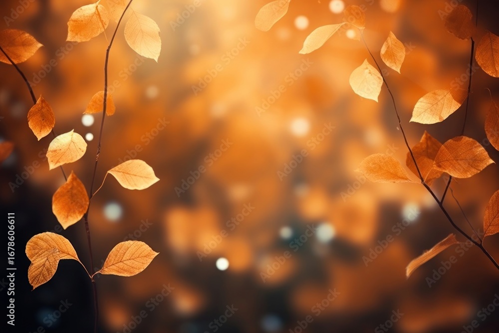 Aufkleber autumn leaf pattern bokeh effect background backgrounds plant illuminated.